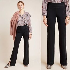 Anthropologie Bootcut Trouser Slit Pants Flared Fit Black Size 10